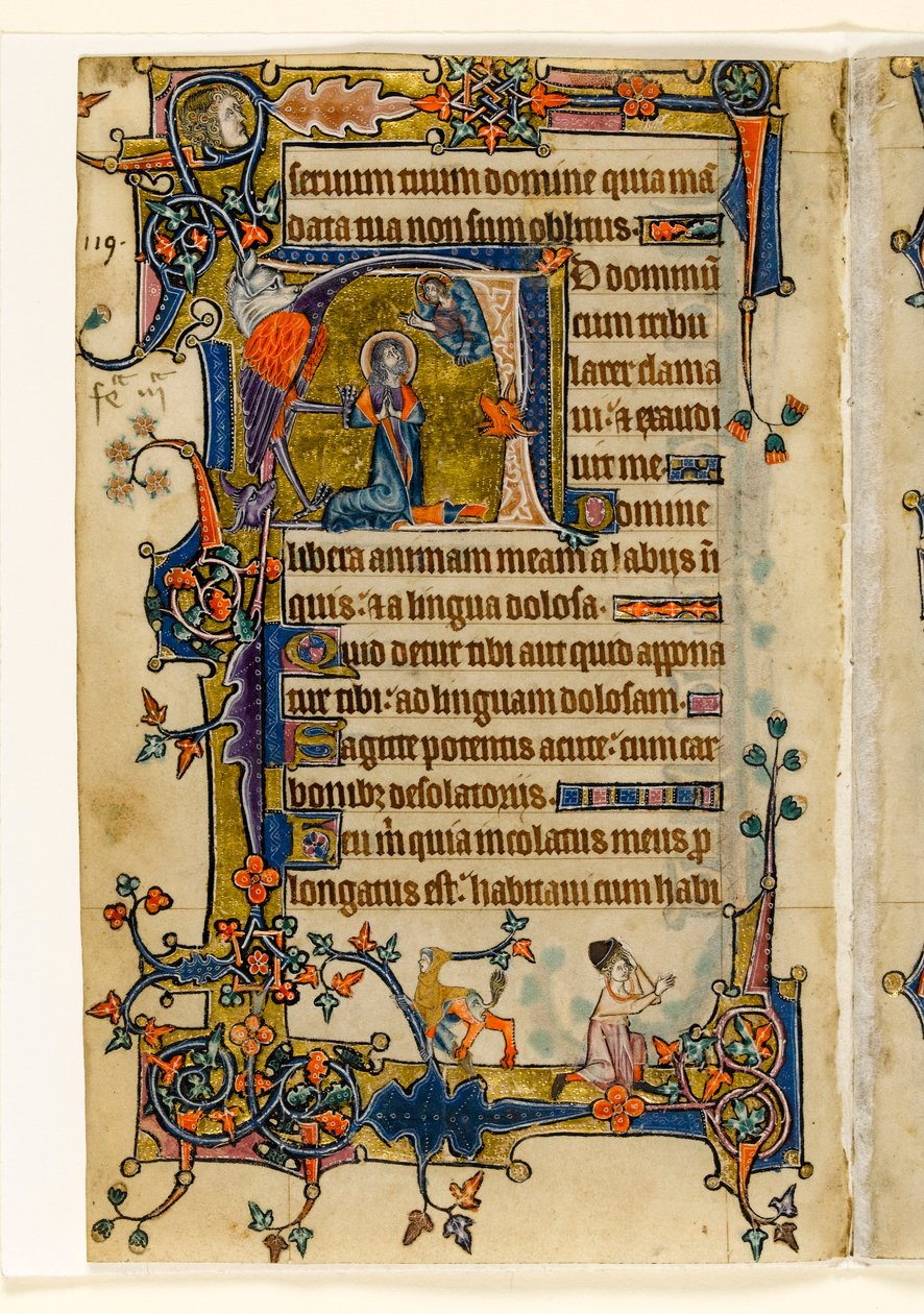 MS 1-2005, fol. 182v: David Praying, historiated inicial do Saltério de Macclesfield, Uso de Sarum, East Anglia, c.1330 de English School