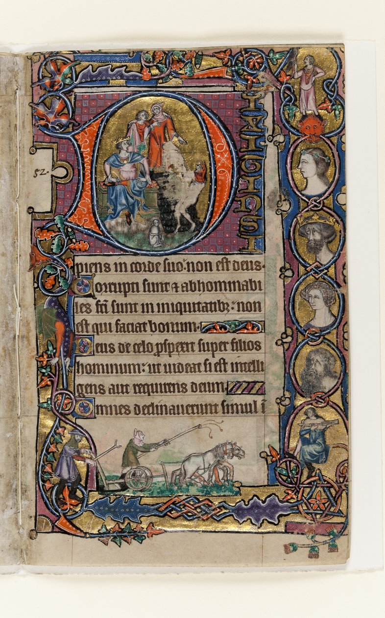 MS 1-2005, fol. 77r: David and the Fool, historiated inicial do Saltério de Macclesfield, Uso de Sarum, East Anglia, c.1330 de English School