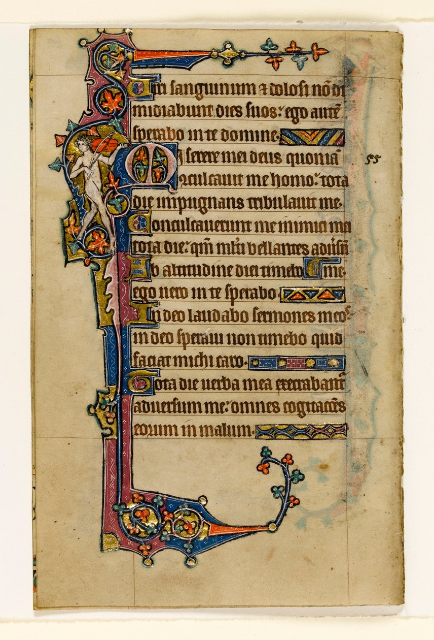 MS 1-2005, fol. 80v: Um Músico Nu, decoração marginal do Saltério de Macclesfield, Uso de Sarum, East Anglia, c.1330 de English School