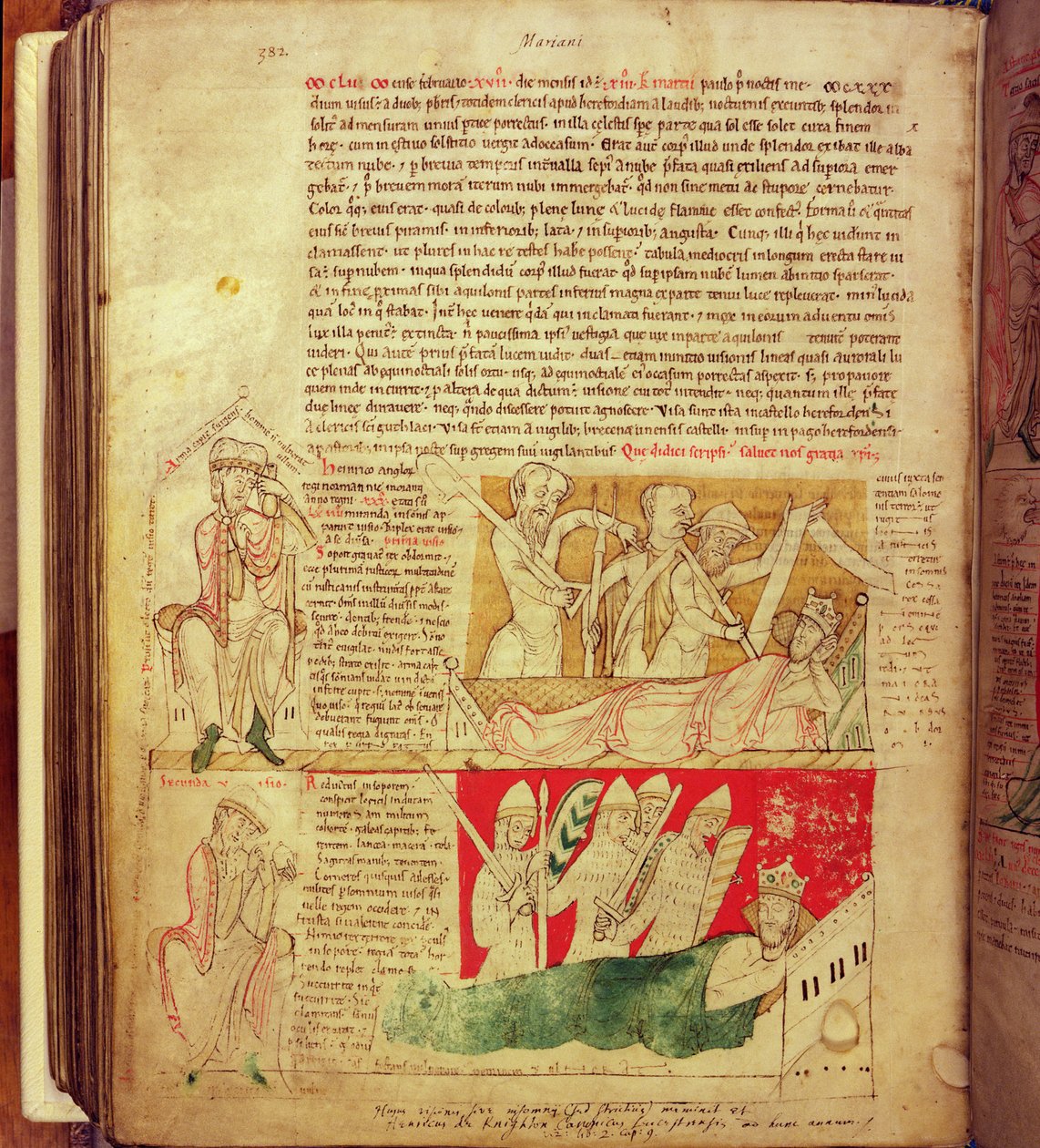 MS CCC 157 p.382 As visões sonhadas pelo Rei Henrique I na Normandia em 1130, da Crônica de Worcester, c.1130-40 (velino) de English School