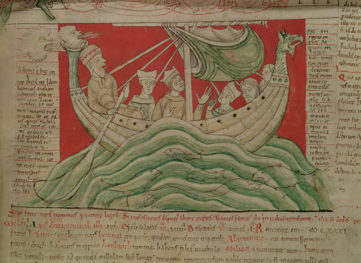 MS CCC 157 p.383 As visões sonhadas pelo Rei Henrique I na Normandia em 1130, da Crônica de Worcester, c.1130-40 (velino) (detalhe de 95507) de English School