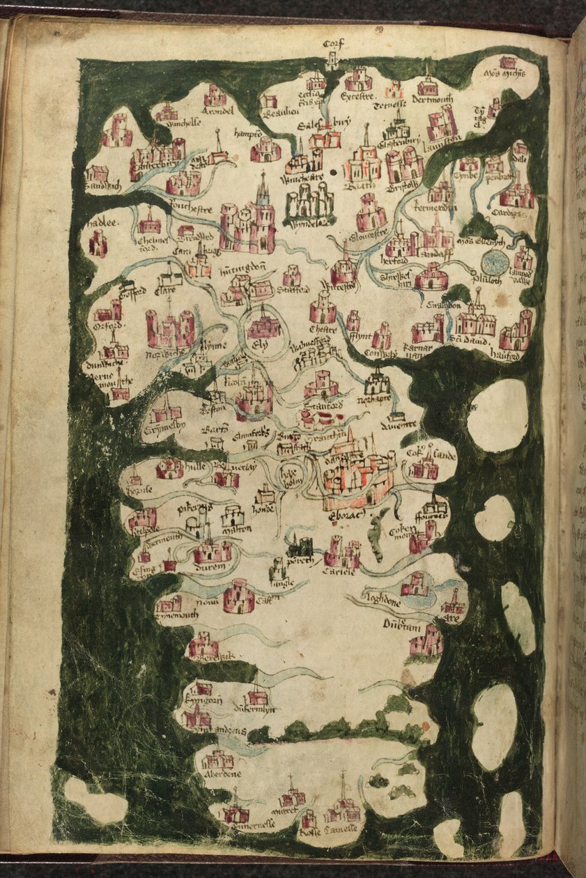 MS Harley 1808, f.9v Mapa da Inglaterra e País de Gales, do 