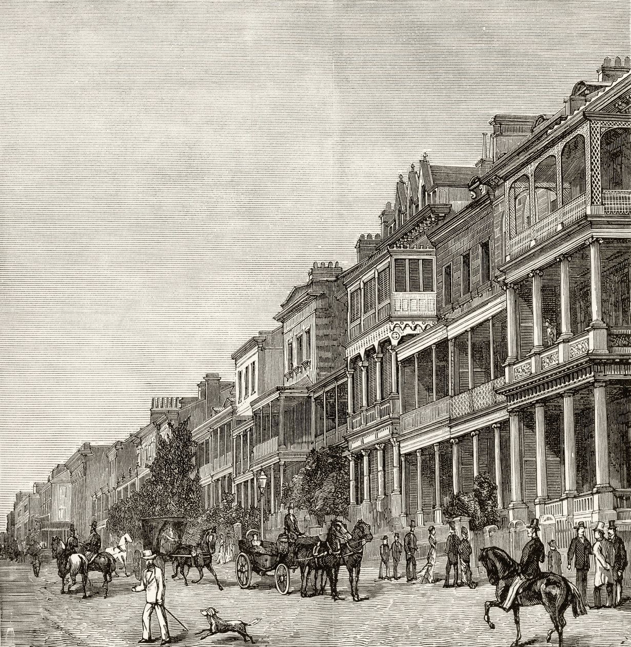 Macquarie Street, Sydney, c.1880, de &39;Australian Pictures&39;, de Howard Willoughby, publicado pela Sociedade de Tratos Religiosos, Londres, 1886 de English School