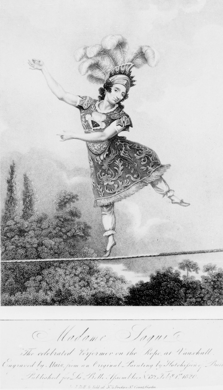 Madame Saqui, a célebre artista na corda em Vauxhall Gardens, Londres de English School