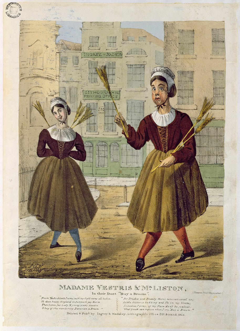 Madame Vestris e o Sr. Liston em seu Dueto Compre uma vassoura, pub. por Ingrey e Madeley, 1826 de English School