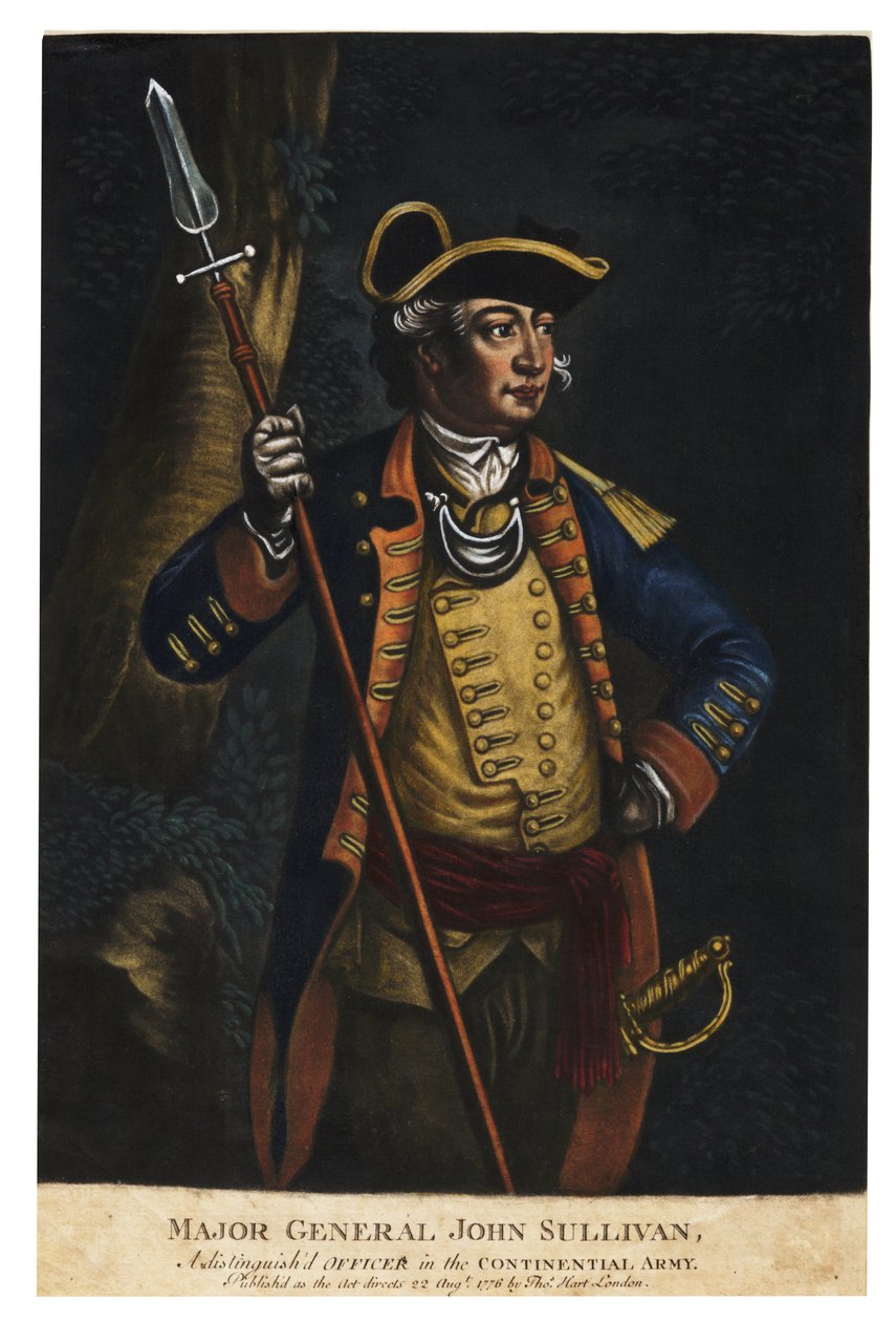 Major General John Sullivan, 1776 (mezzotint colorido à mão) de English School