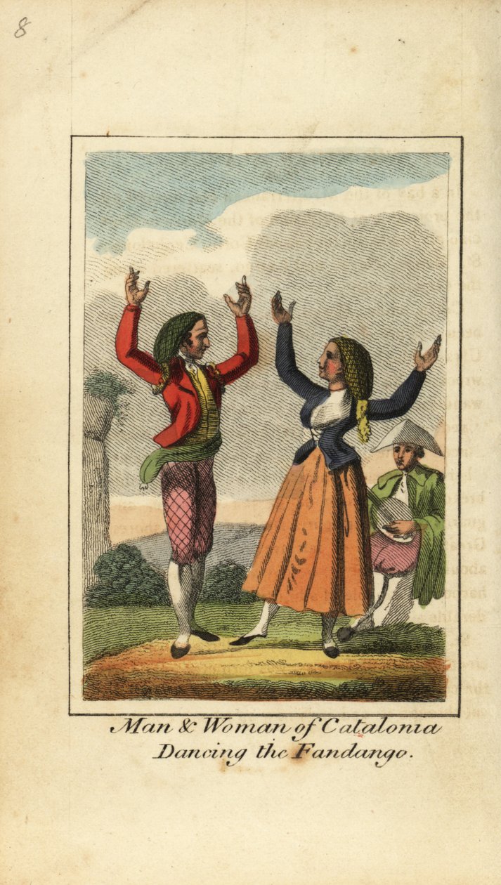 Homem e mulher da Catalunha dançando o fandango de English School