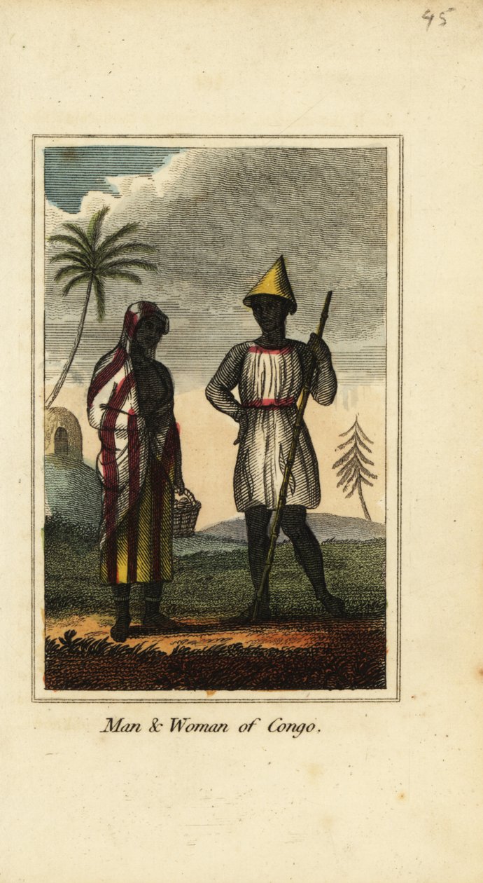 Homem e mulher do Congo ou da Baixa Guiné, África de English School