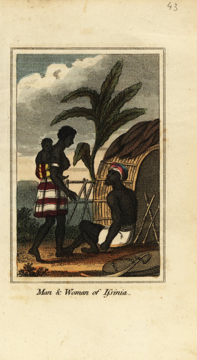 Homem e mulher de Issinia, Guiné, África Ocidental de English School