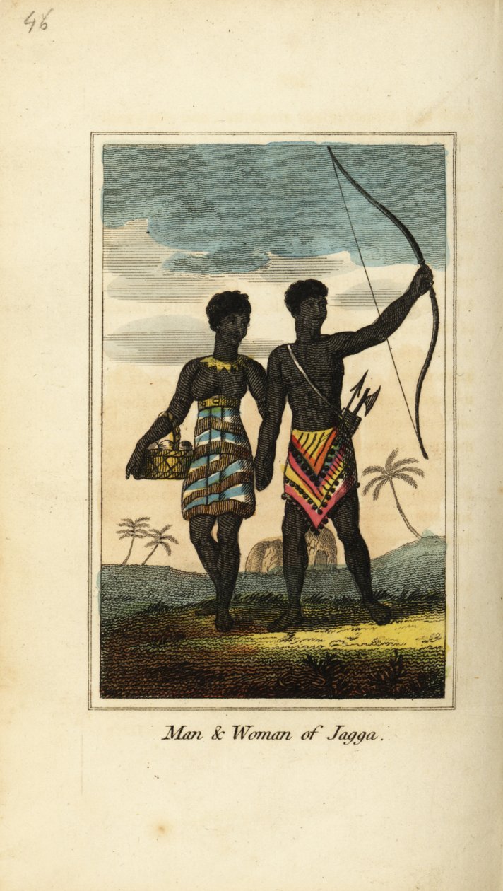Homem e mulher de Jagga, dos reinos de Monoemugi e Caffraria, África de English School