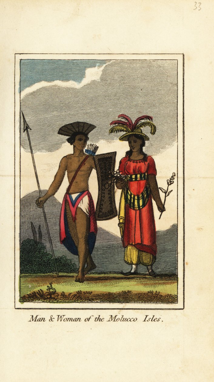 Homem e mulher das Ilhas Molucco (Ilhas Maluku) de English School