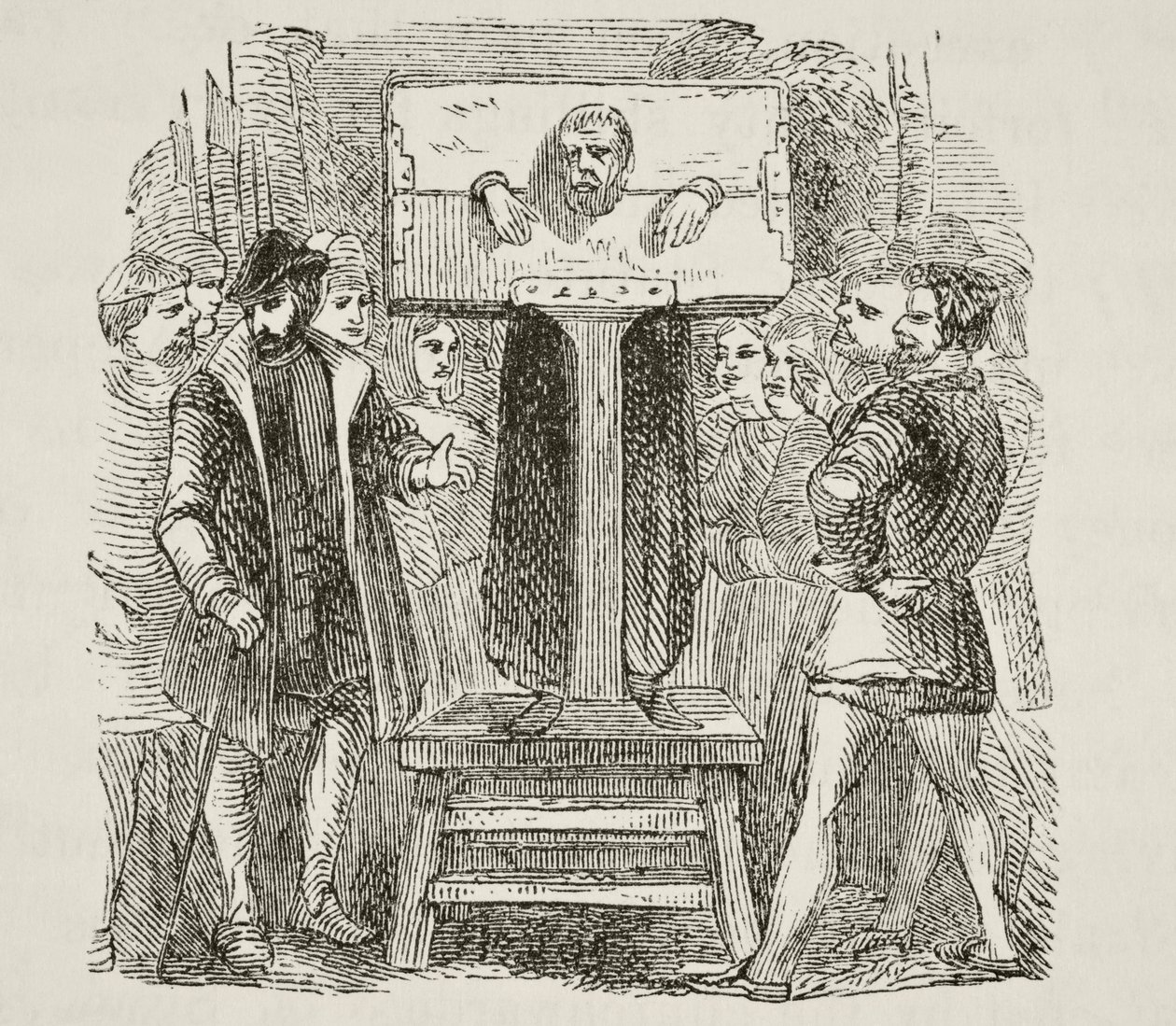 Homem preso em um pelourinho, de "A História Nacional e Nacional da Inglaterra", de William Hickman Smith Aubrey (1858-1916) publicou Londres, c.1890 de English School