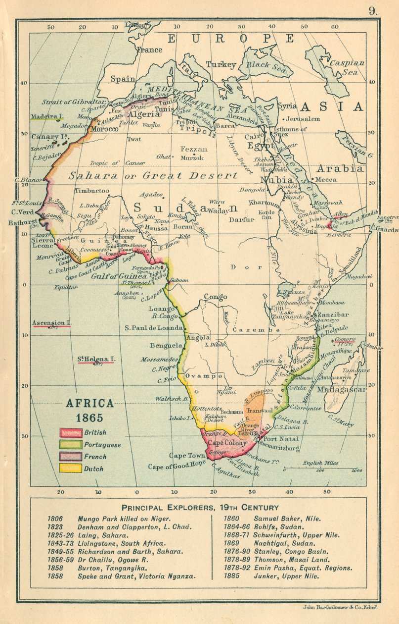 Mapa: África 1865 (litografia a cores) de English School