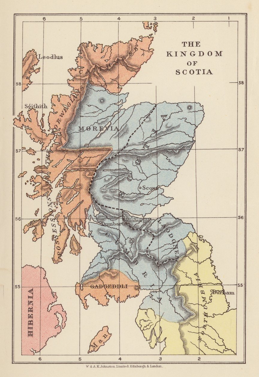Mapa: O Reino da Escócia (litografia a cores) de English School