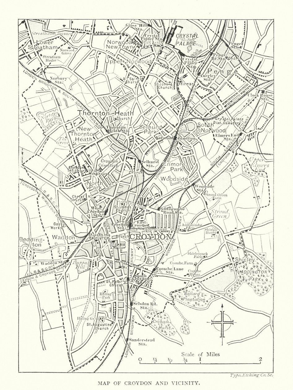 Mapa de Croydon e arredores (gravura) de English School