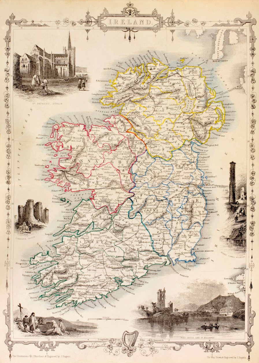 Mapa da Irlanda de "A História da Irlanda" por Thomas Wright, publicado c.1854 de English School
