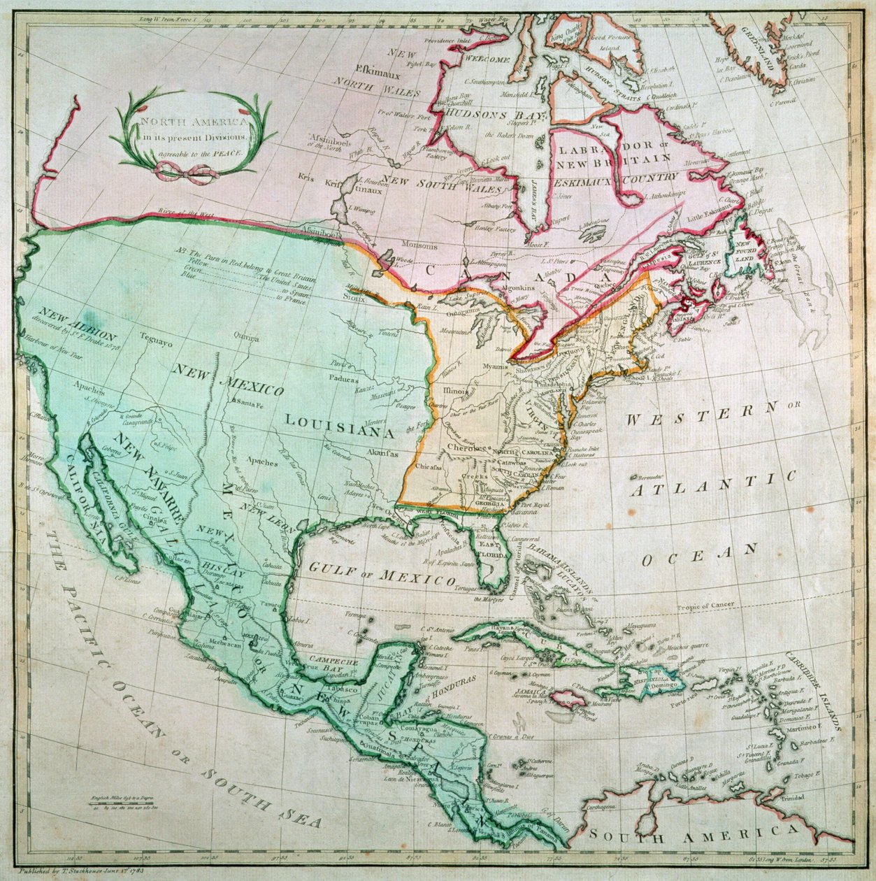Mapa da América do Norte, publicado por T. Stackhouse, 1783 de English School