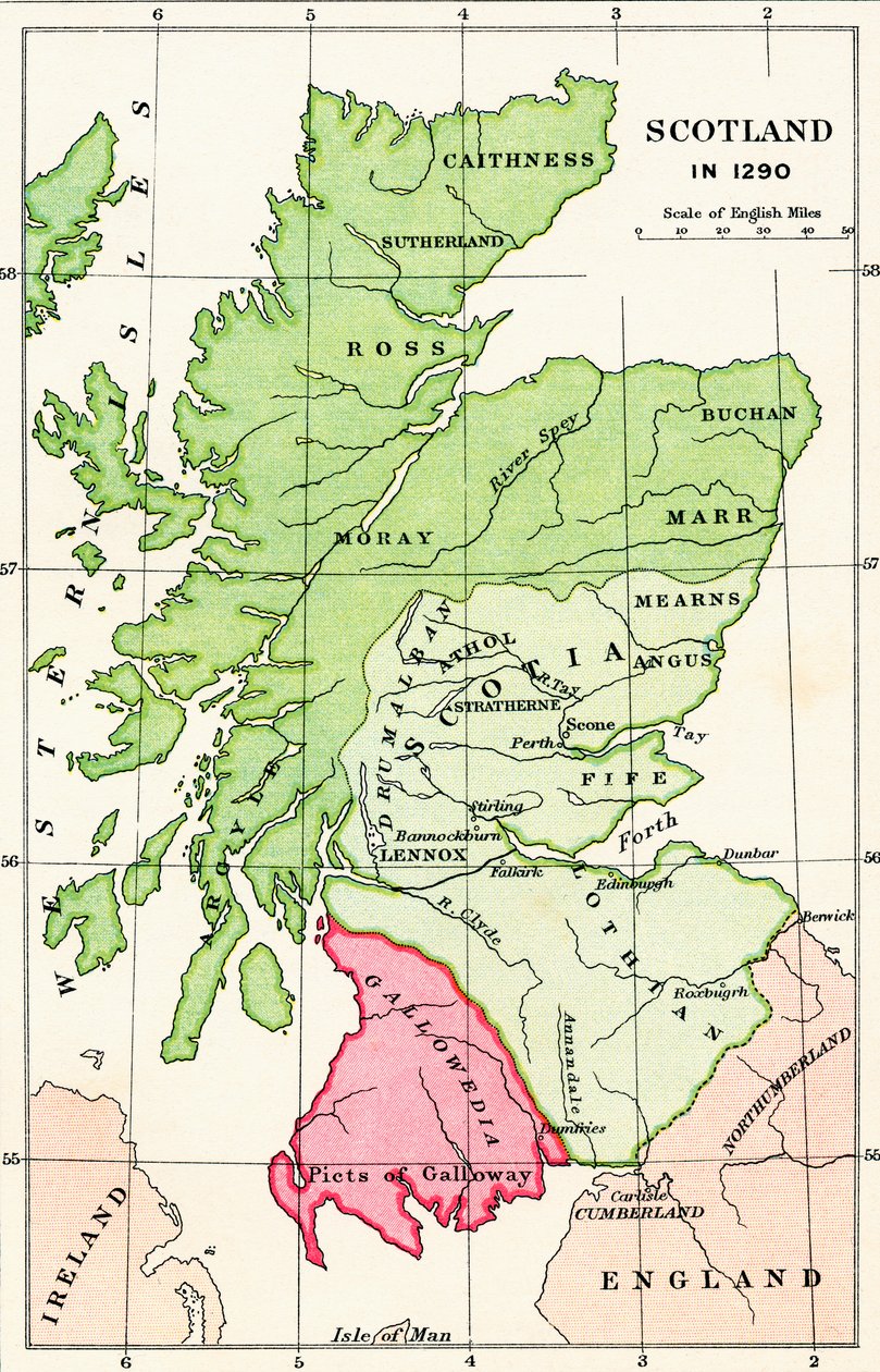 Mapa da Escócia em 1290, de &39;Uma Breve História do Povo Inglês&39; por JR Green, publicado em 1893 de English School