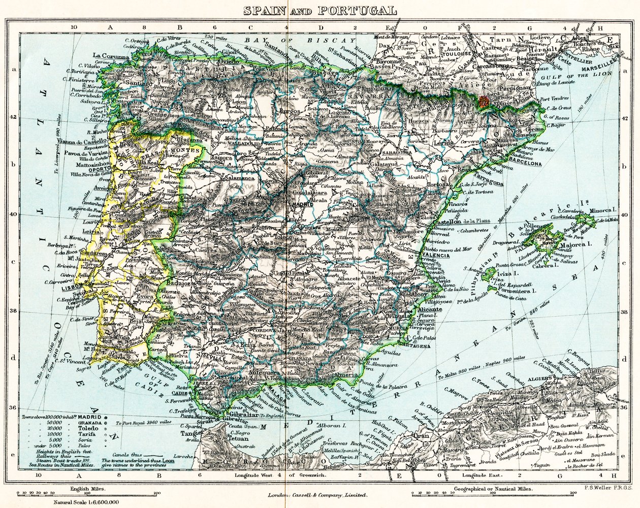 Mapa de Espanha e Portugal da Galeria de Geografia de Milner, c.1872 (litografia a cores) de English School