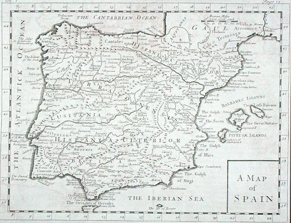 Mapa de Espanha e Portugal, finais do século XVIII (gravura) de English School