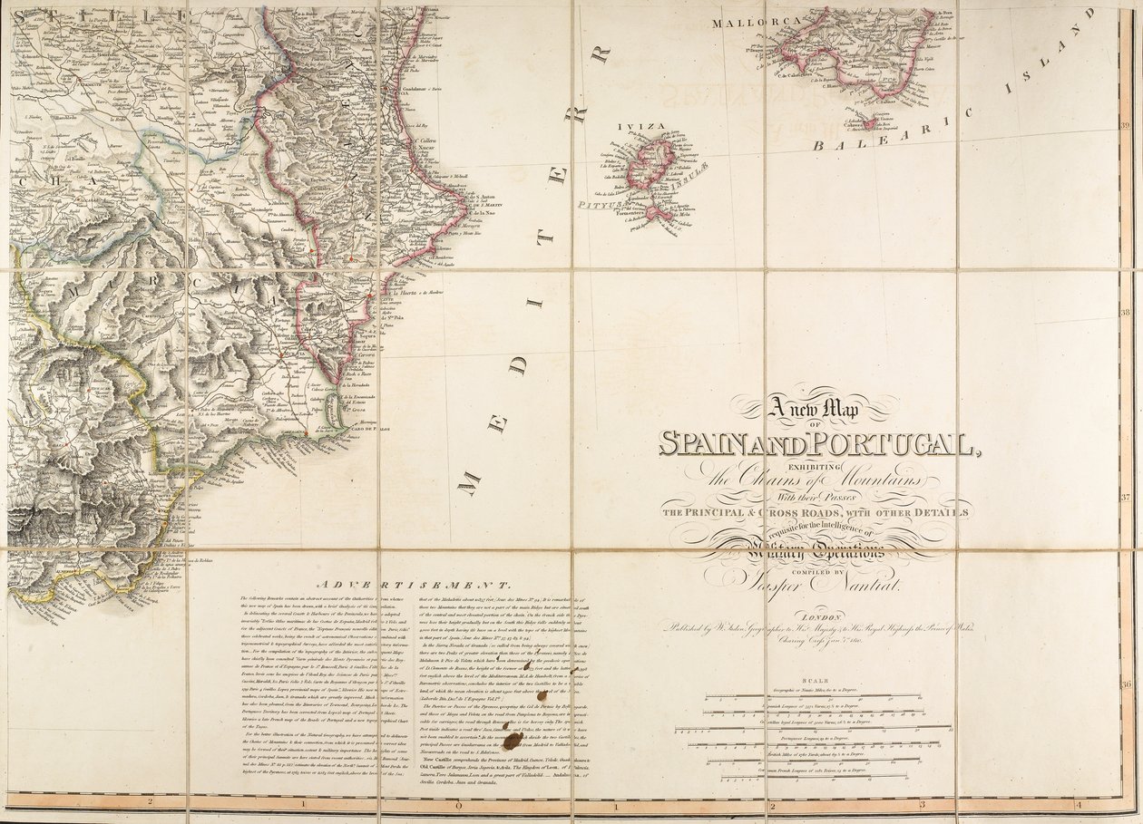 O mapa de Espanha foi usado pelo Duque de Wellington. de English School