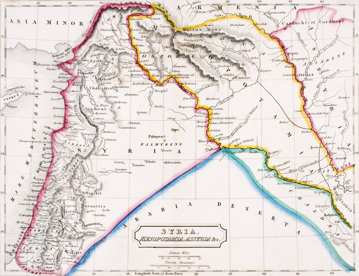 Mapa da Síria, da Mesopotâmia, da Assíria e do "Atlas da Geografia Antiga", de Butler publicado em Londres, c.1829 (cor lito) de English School
