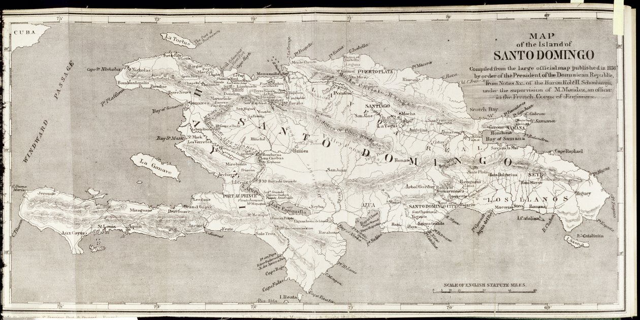 Mapa da Ilha de Santo Domingo, de &39;Santo Domingo Past and Present&39;, de Samuel Hazard, pub. 1873 (fotolito) de English School
