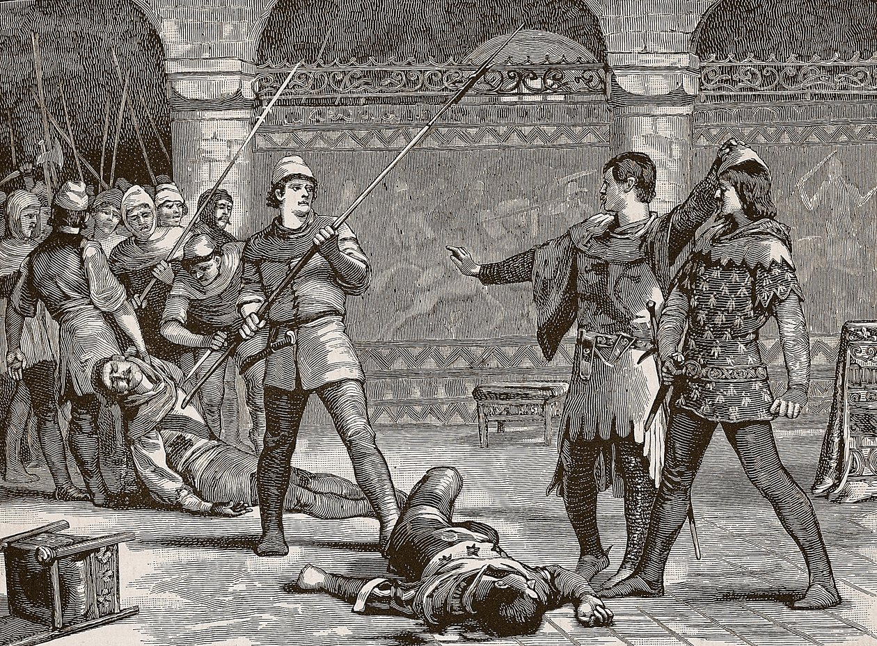 Marcel e o Delfim da França, ilustração da história ilustrada de Cassells da Inglaterra (foto sépia) de English School