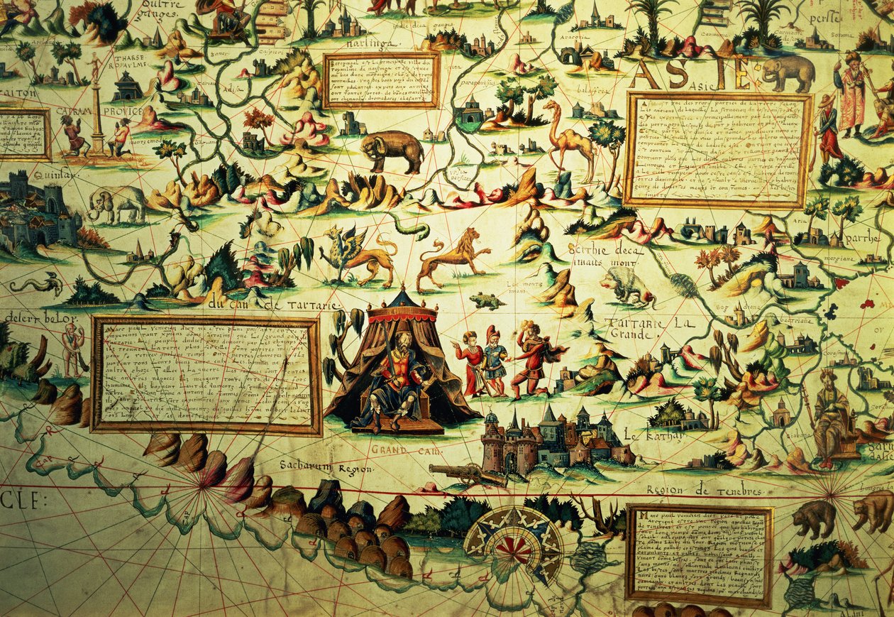 Relato de Marco Polo do Mapa da Ásia, gravado por Jenkinson de English School