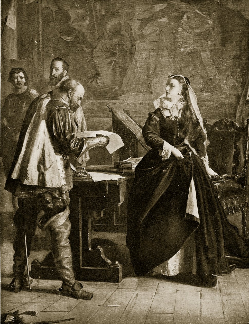 Mary Queen of Scots assina sua abdicação, julho de 1567, ilustração de Hutchinsons História da nação britânica, c.1923 de English School