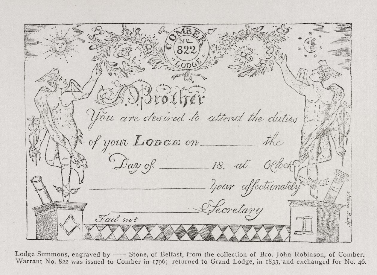 Convocação da Loja Maçônica, datada de 1796 de English School