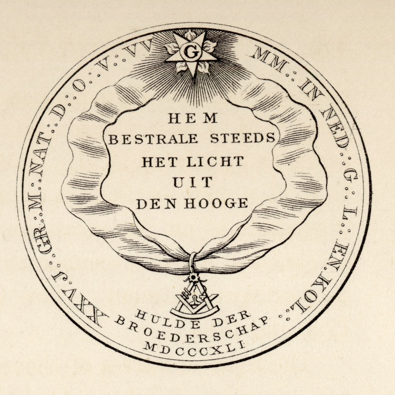 Selo maçônico, 1841, de "A História da Maçonaria, volume III", publicado por Thomas C. Jack, Londres, 1883 de English School