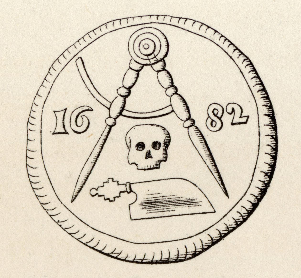 Selo Maçônico dos Carpinteiros de Maestricht, datado de 1682, de "A História da Maçonaria, volume II", publicado por Thomas C. Jack, Londres, 1883 de English School