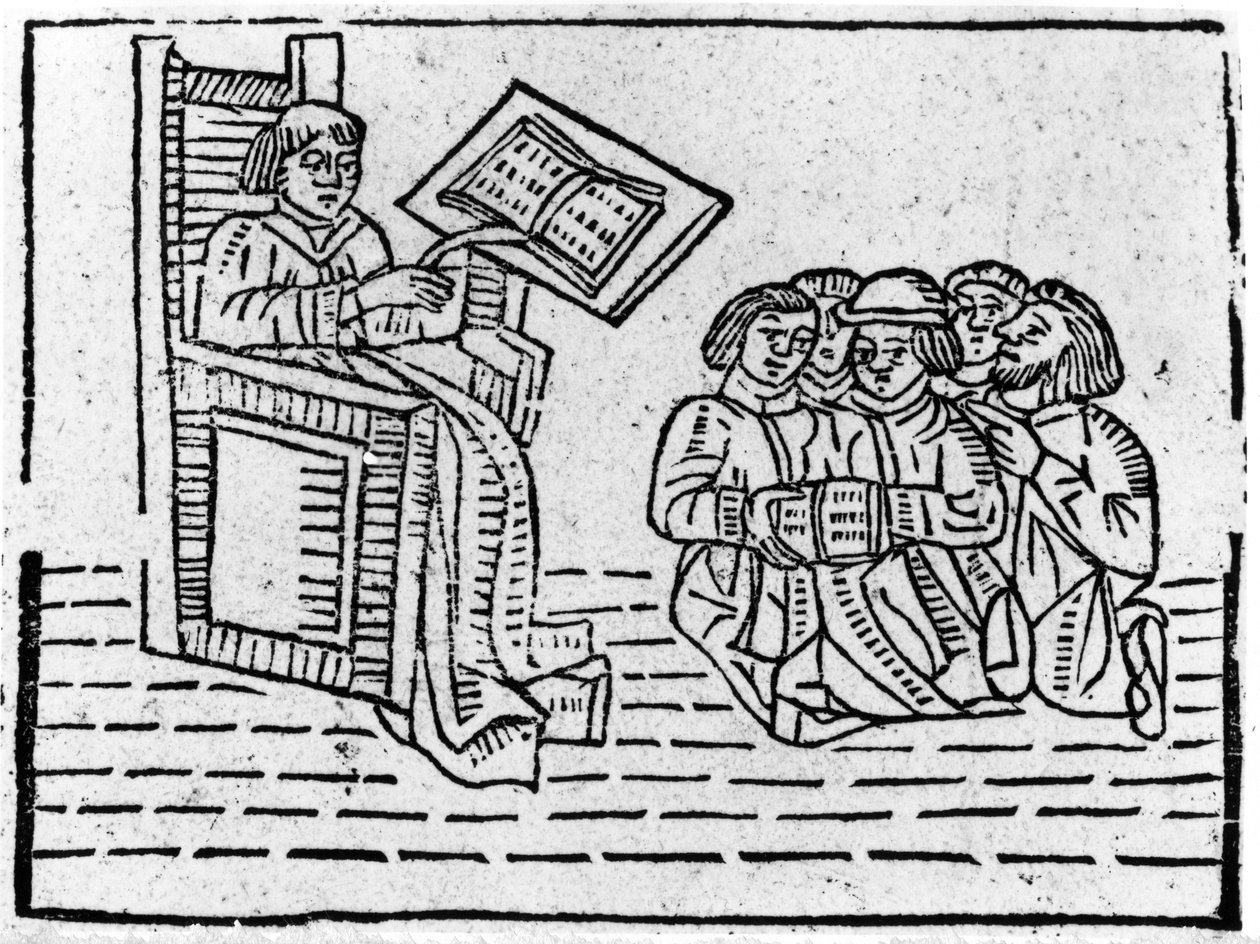 Mestre e alunos, c.1481 (xilogravura) de English School