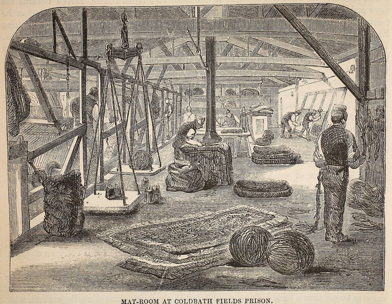 Mat-room na prisão de Coldbath Fields, ilustração das prisões criminais de Londres e cenas de prisão de vida por Henry Mayhew e John Binny, pub. 1862 de English School