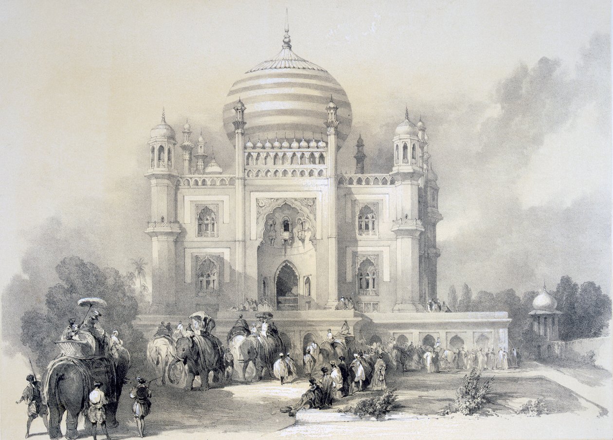 Mausoléu de Jufhir Junge, Delhi, do Portfólio Oriental: Ilustrações pitorescas da paisagem e arquitetura da Índia por Horace H. Wilson, publicado em 1841 de English School