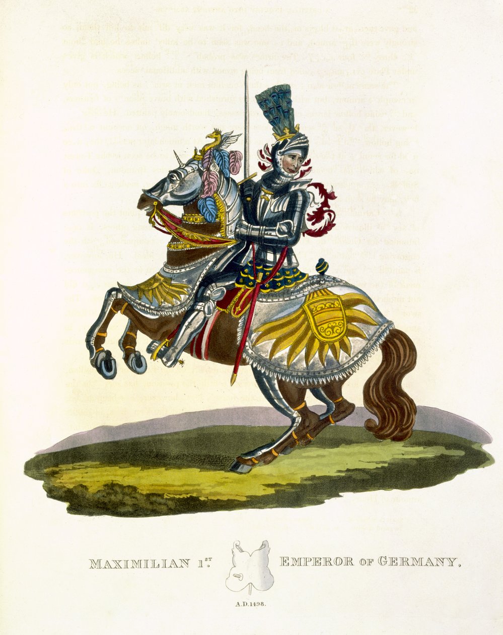 Maximiliano I, rei da Alemanha e imperador do Sacro Império Romano (1459-1519) 1498, da Ancient Armor por Samuel Rush Meyrick, 1824 de English School