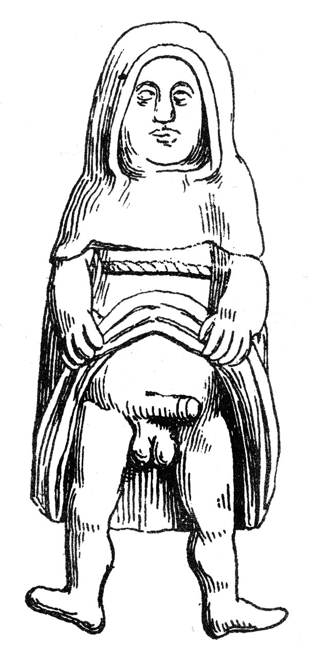 Amuleto fálico medieval em ouro representando um monge ou frade de English School