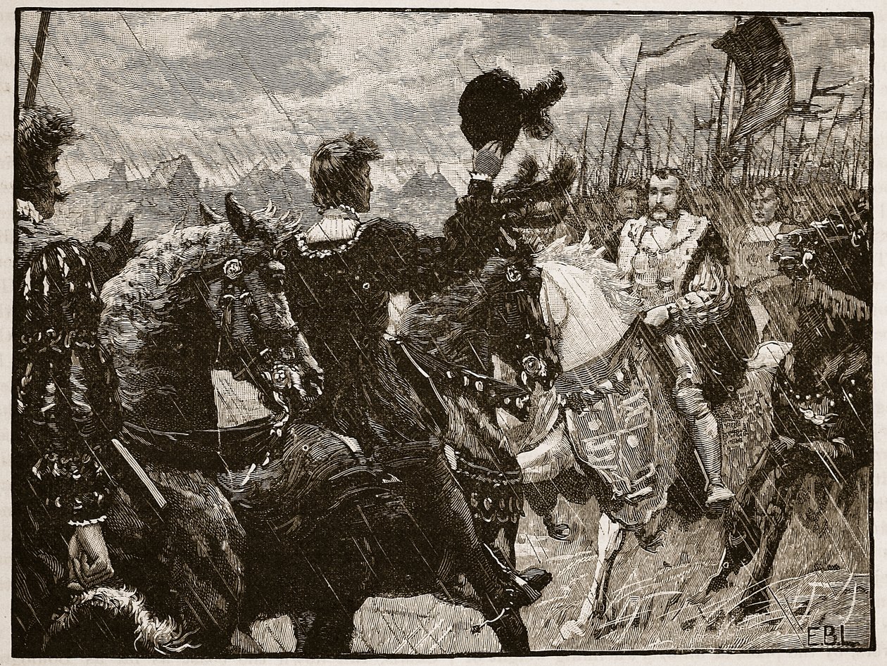 Encontro de Henrique e do Imperador Maximiliano, ilustração da História Ilustrada de Cassells da Inglaterra (foto em sépia) de English School