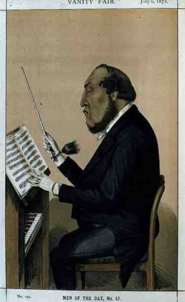 Homens do Dia, No. 47: "Orquestração", caricatura da Vanity Fair, 6 de Julho de 1872 (cor litho) de English School