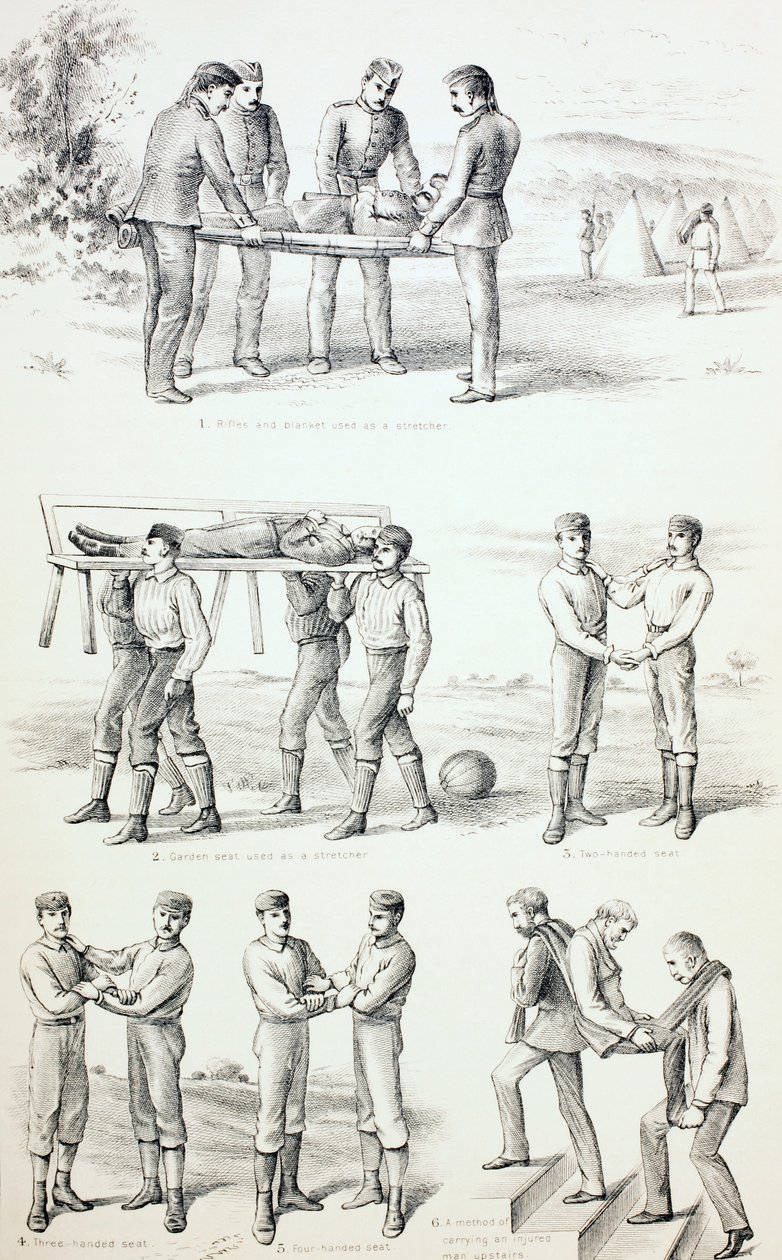 Métodos para Levar Pessoas Feridas, c.1890 de English School