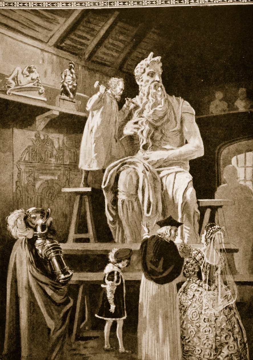 Michelangelo criando a estátua colossal de Moisés de English School