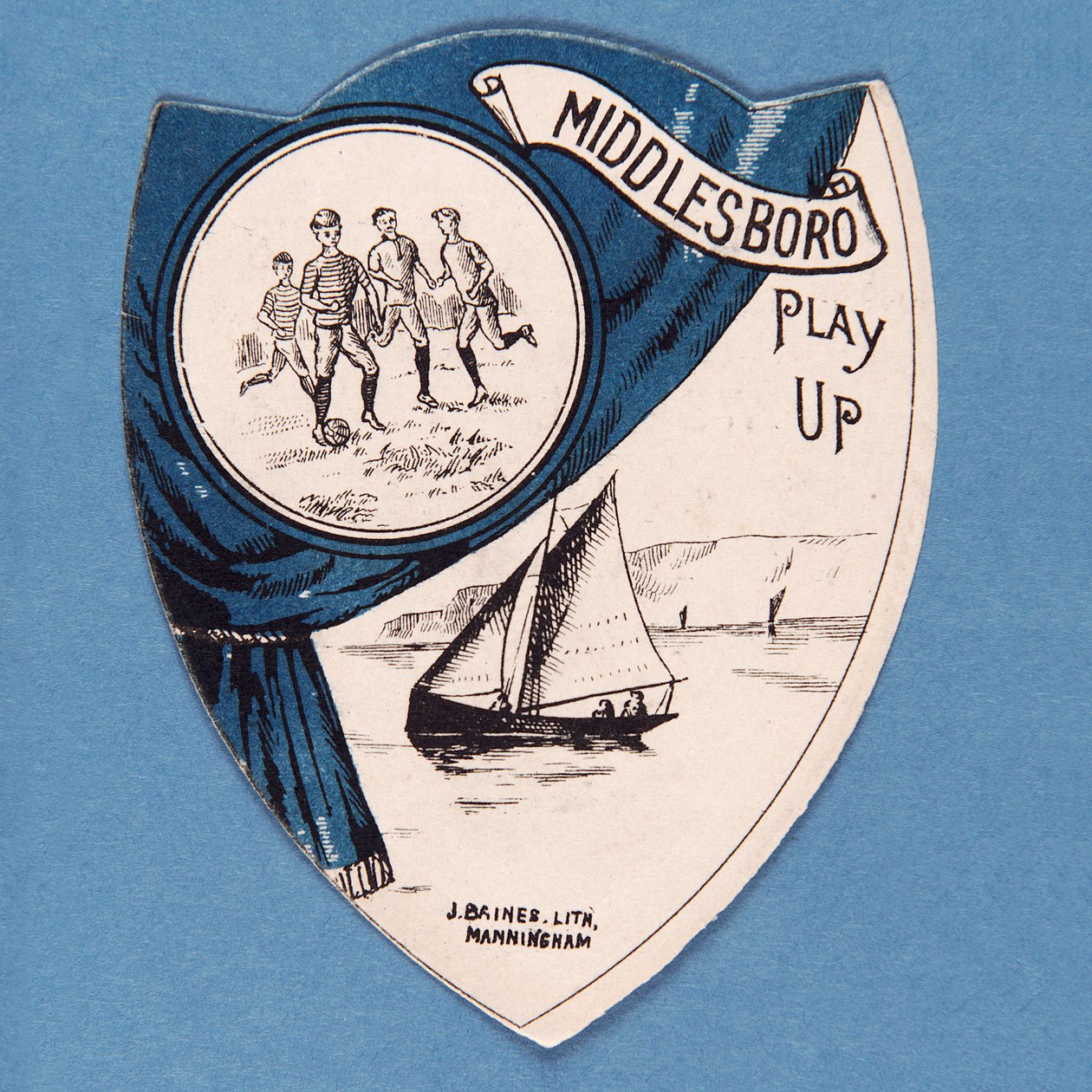 Middlesboro Play Up, cartão de Baines em forma de escudo, 1888-89 de English School