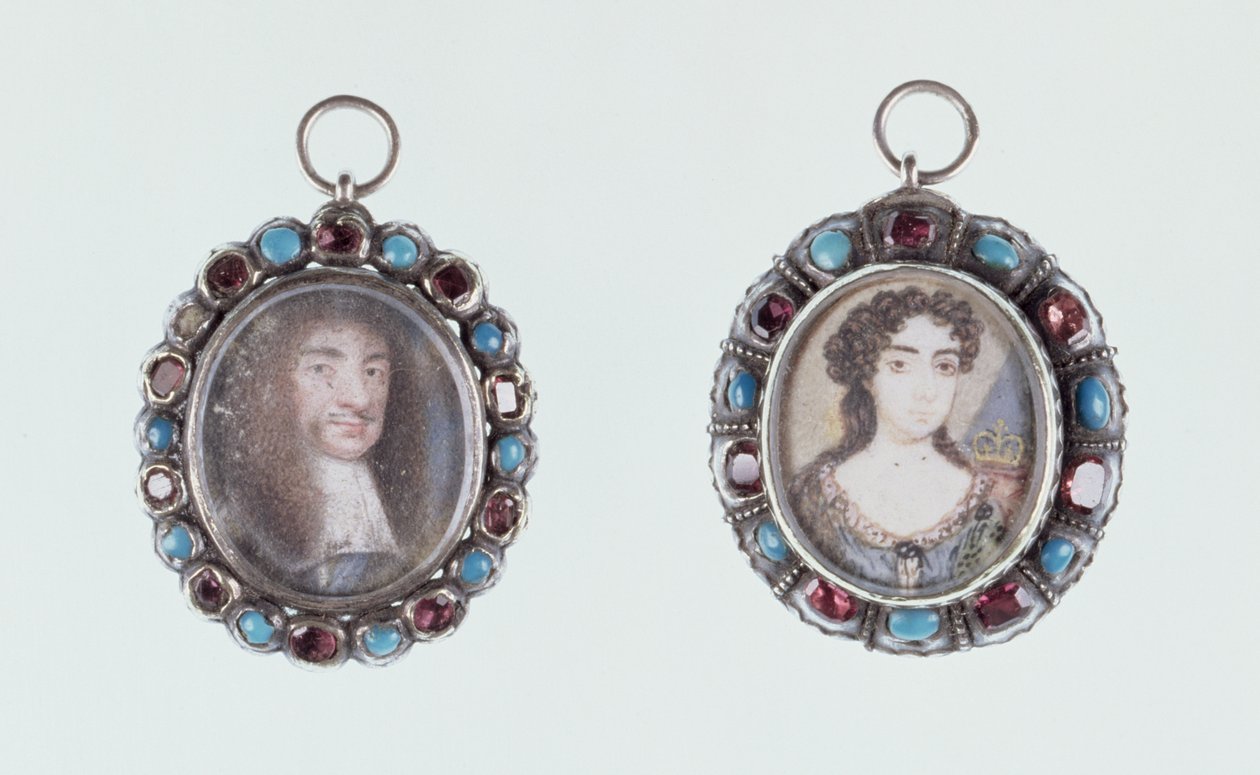 Miniaturas de Carlos II e Catarina de Bragança de English School