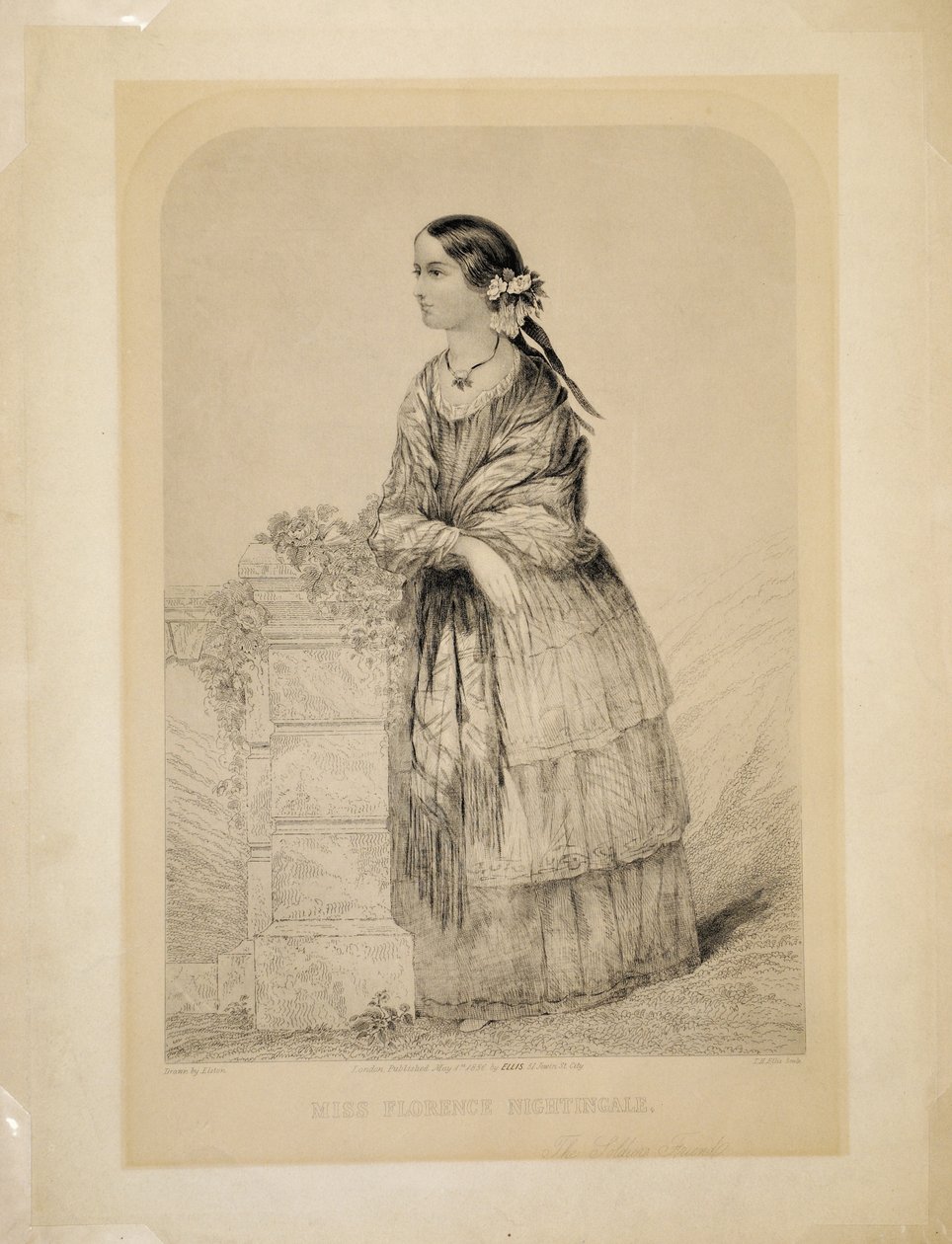 Miss Florence Nightingale: O Soldiers Friend de Elston, gravado por TH Ellis, pub. por Ellis, 51 Jewin Street, Cidade de Londres, 1º de maio de 1856 de English School