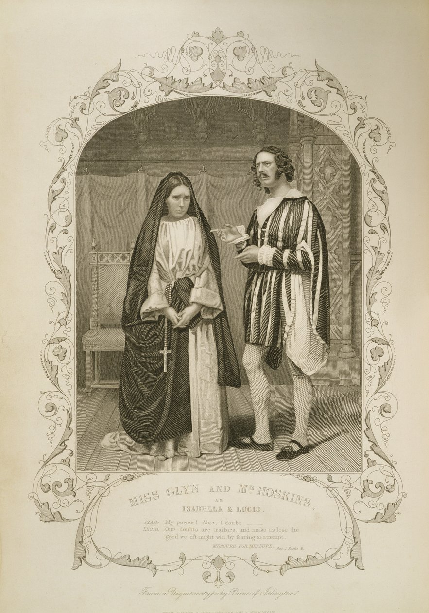 Miss Glyn como Isabella e Mr. Hoskins como Lucio, Act I Scene 4, em Medida por Medida, por William Shakespeare (1564-1616) a partir de um daguerreótipo de Paine of Islington de English School