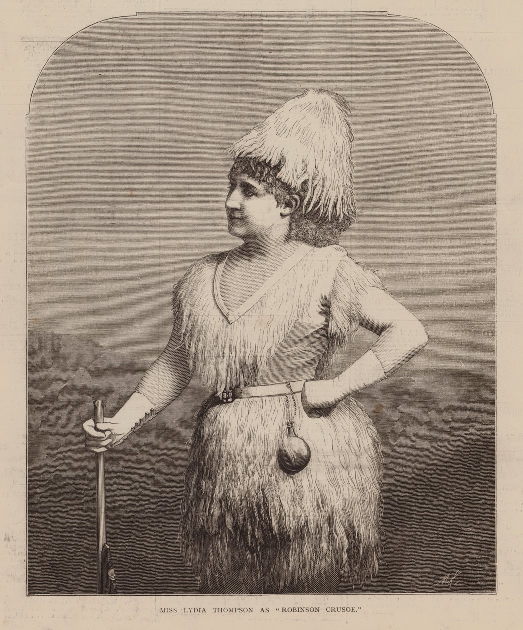 Miss Lydia Thompson como "Robinson Crusoé" (gravura) de English School