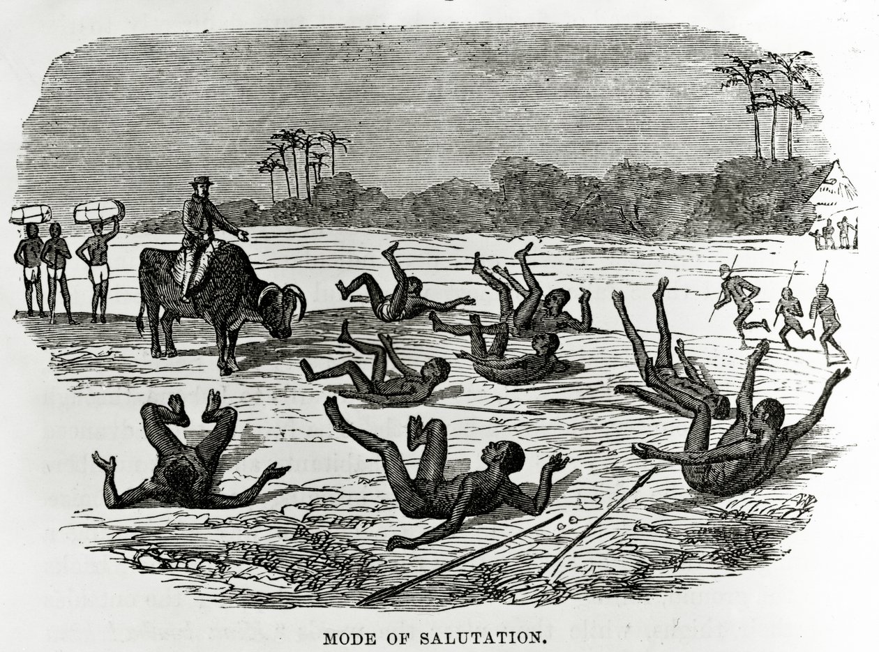 Modo de Saudação, ilustração de "Grandes Viajantes Africanos, de Mungo Park a Livingstone e Stanley", romance de William HG Kingstone, publicado pela primeira vez em 1874 de English School