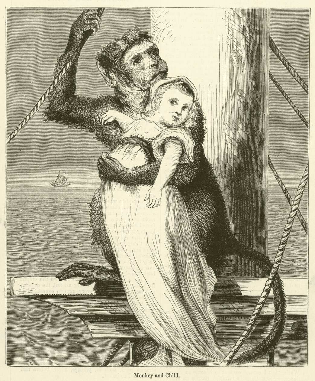 Macaco e criança (gravura) de English School