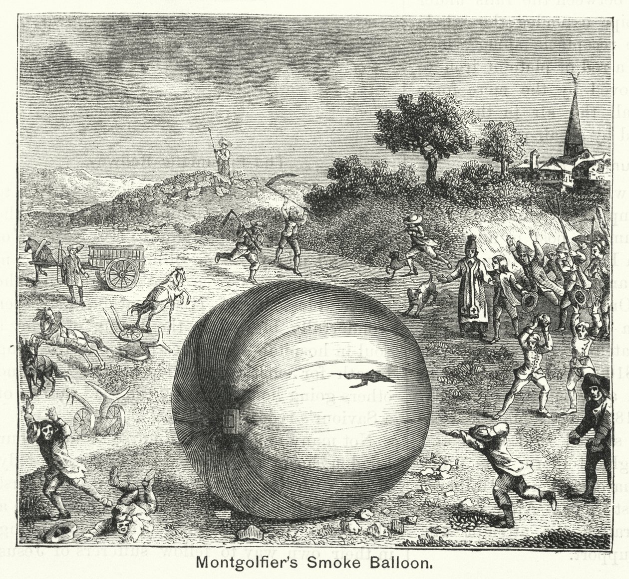 Balão de fumo de Montgolfier (gravura) de English School